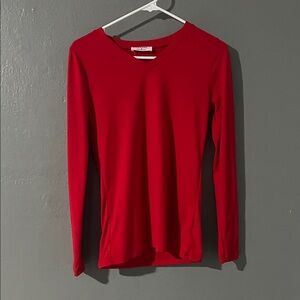 Women's Red V-Neck Long-Sleeve Tee